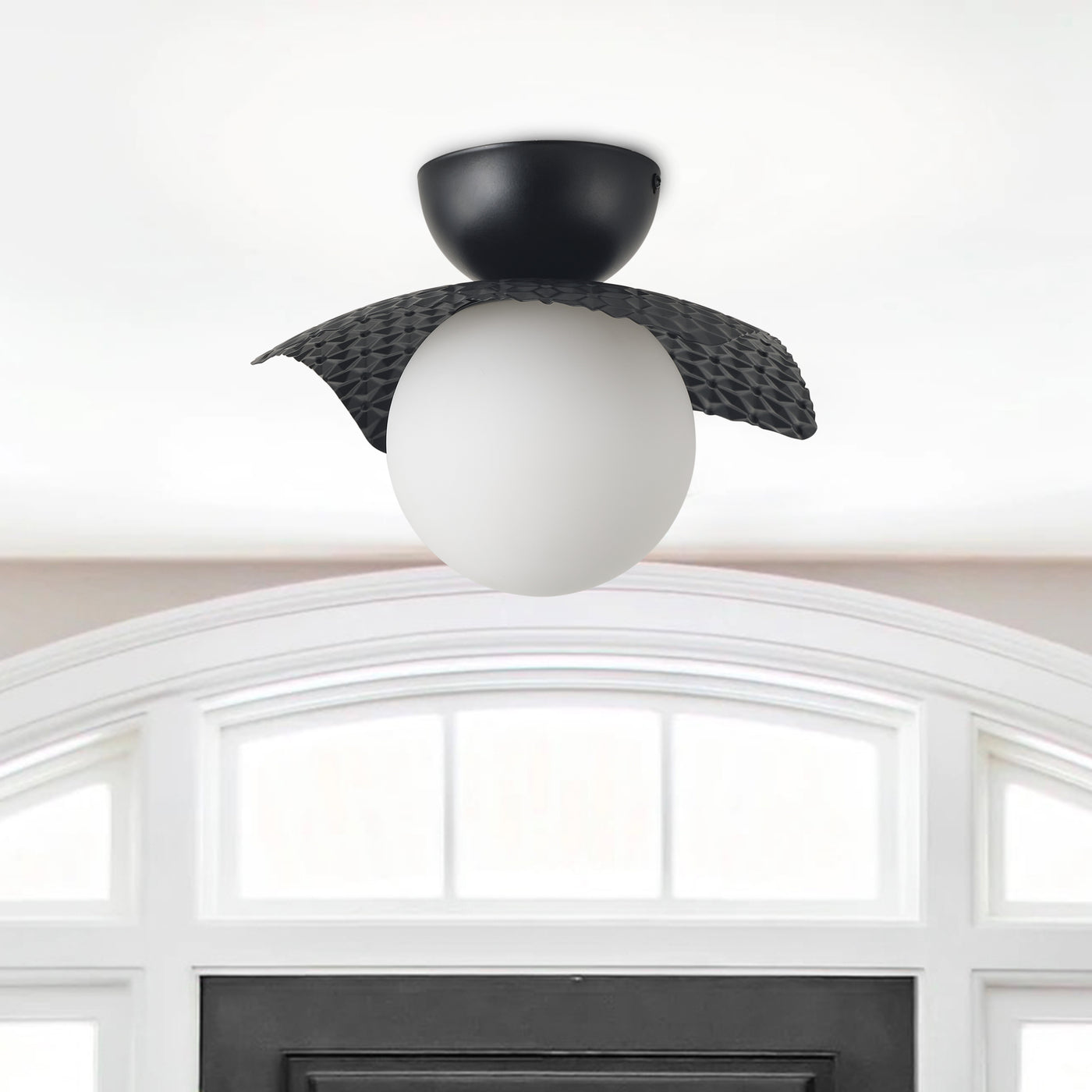 1-Light Black Globe Shade Semi-Flush Mount Lighting