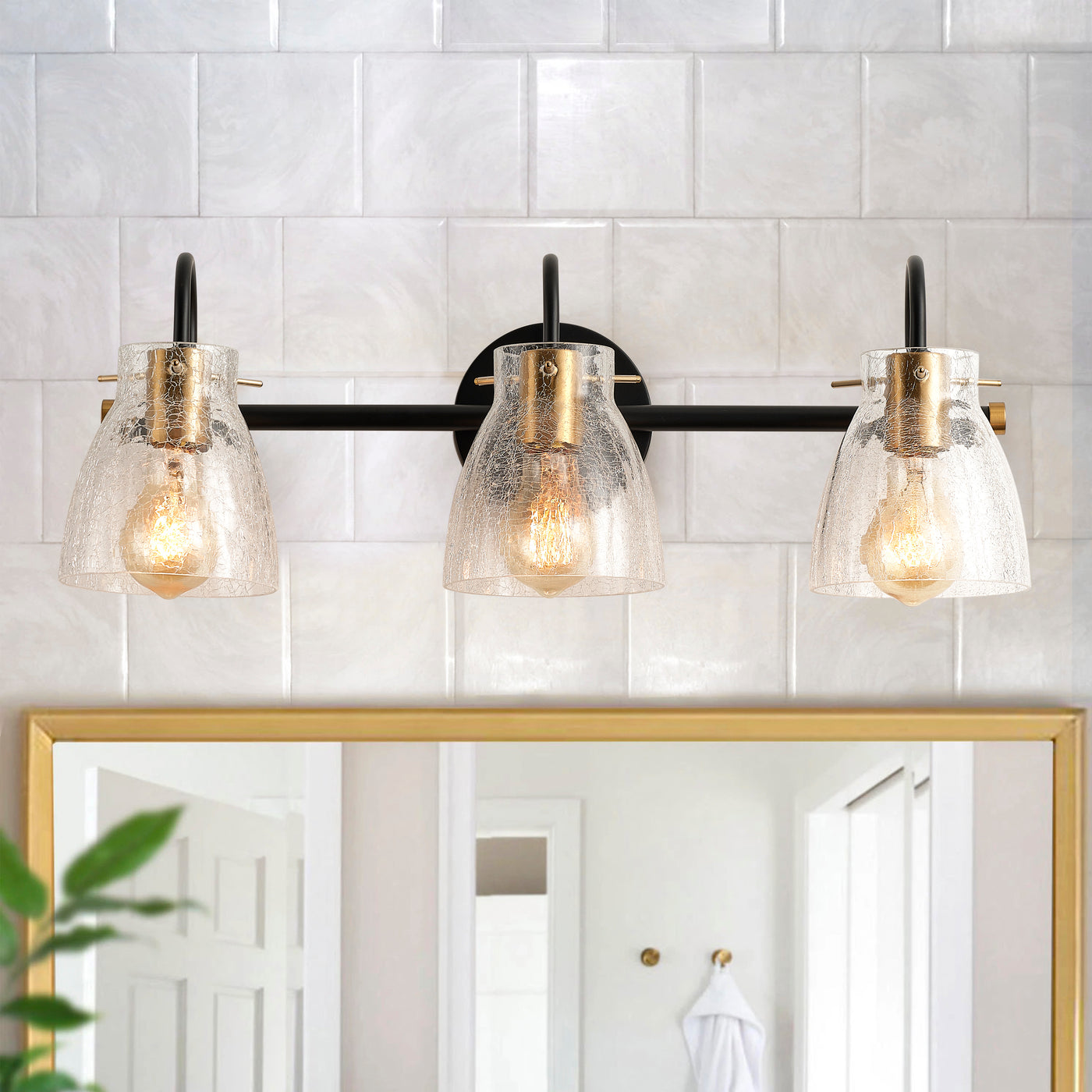 3-Lights Farmhouse with Shattered Textured Glass Shade Bathroom Vanity Lighting