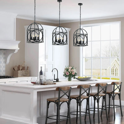 4-Lights Skeletonized Metal Frame Pendant Lighting