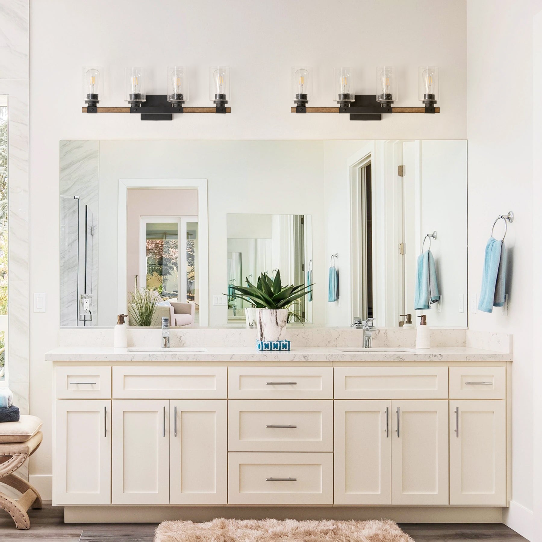 Column Vanity 3-Lights & 4-Lights Classic Clear Column Glass Shade Bathroom Vanity L ...