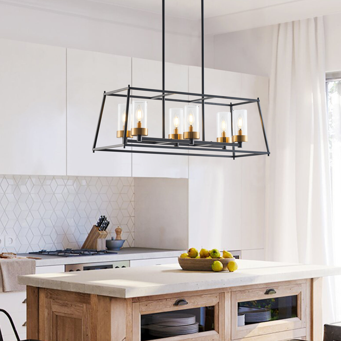 6-Lights Modern Glass Shape Lantern Dimmable Kitchen Island Lights