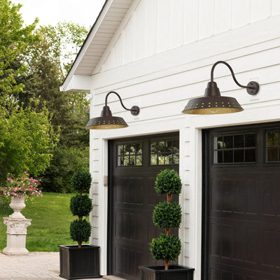 1-Light Spray-Painted With Gold Polka Dot Trim Bowl-Shaped Oversize Wall Sconces Outdoor Lights