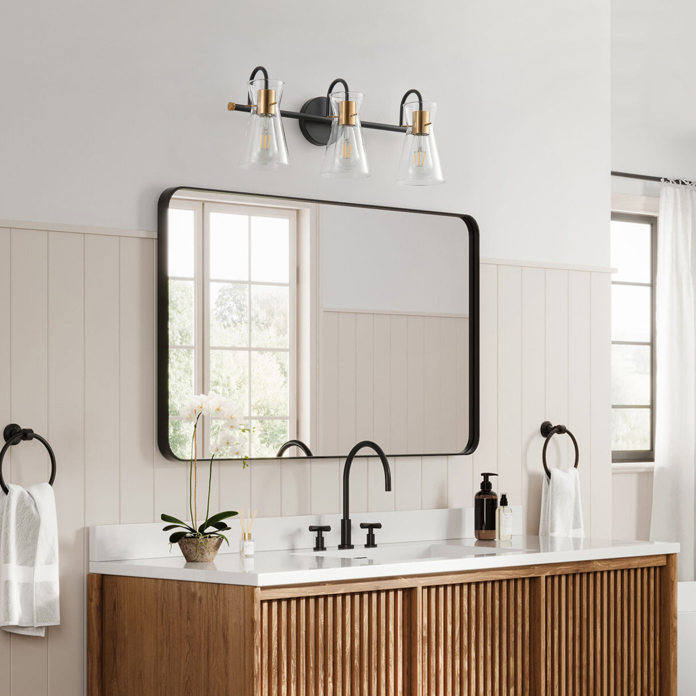 3-Lights & 4-Lights Vintage Style Dimmable Bathroom Clear Glass Wall Vanity Lighting