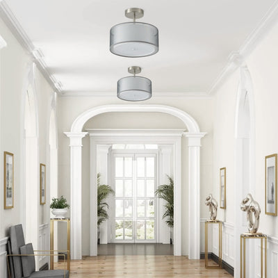 3-Lights Silver Round Cover Semi-Flush Mount Lighting