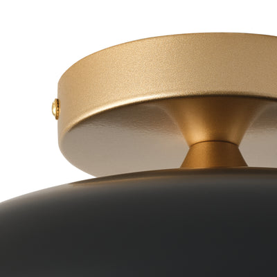 1-Light LED Bowl-Shaped Black and Gold Metal Shade Semi-Flush Mount Lighting