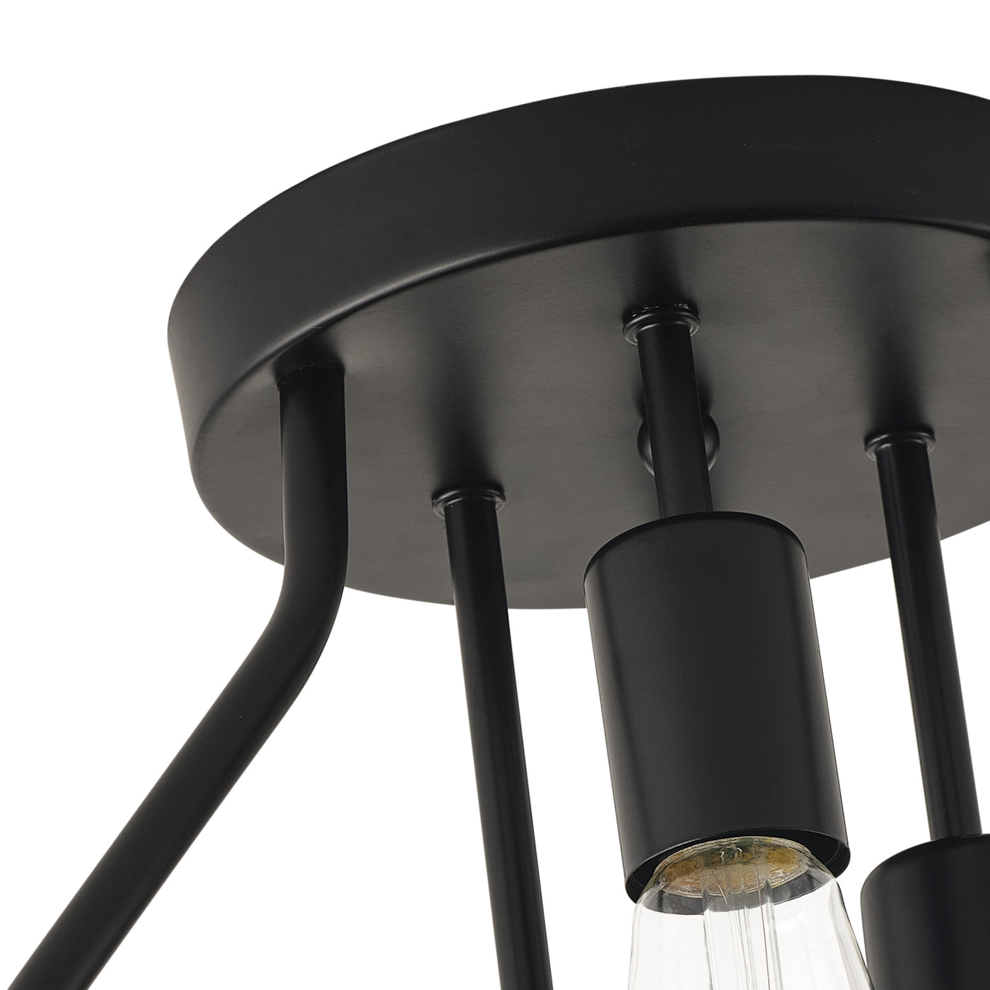 3-Lights Skeletonized Metal Frame Combined with Wooden Frame Semi-Flush Mount Lighting