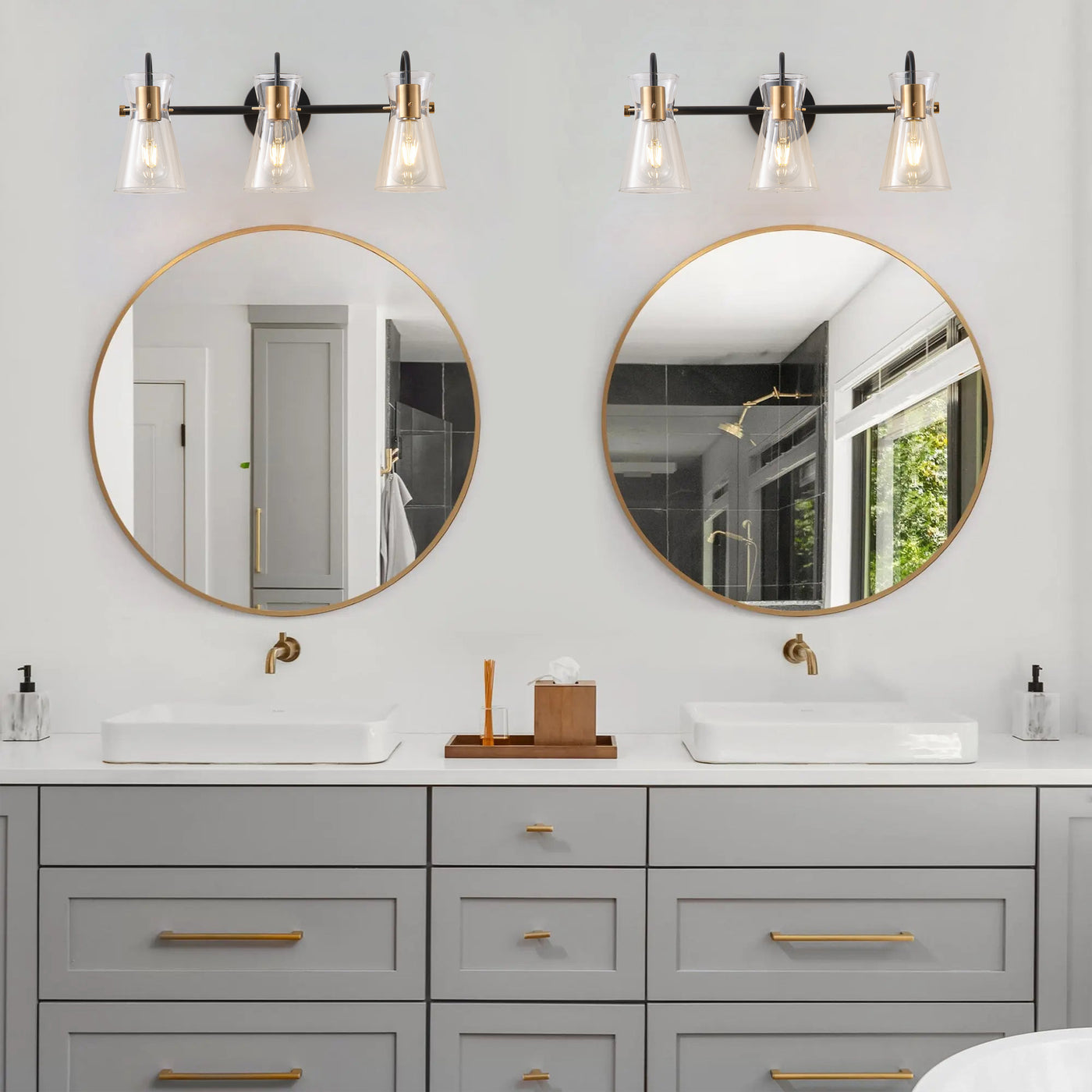 3-Lights & 4-Lights Vintage Style Dimmable Bathroom Clear Glass Wall Vanity Lighting