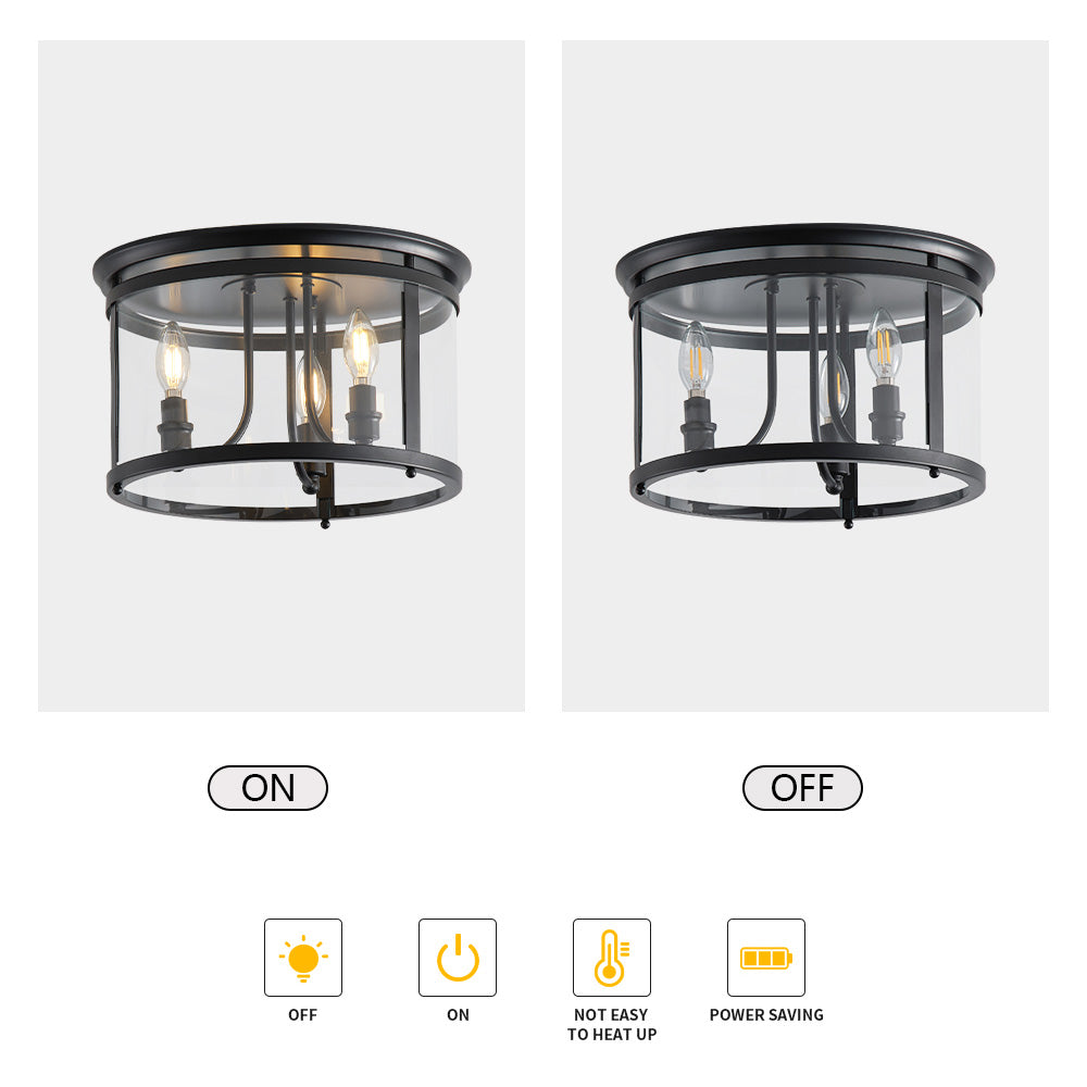 3-Lights Spherical Glass Shade Flush Mount Lighting