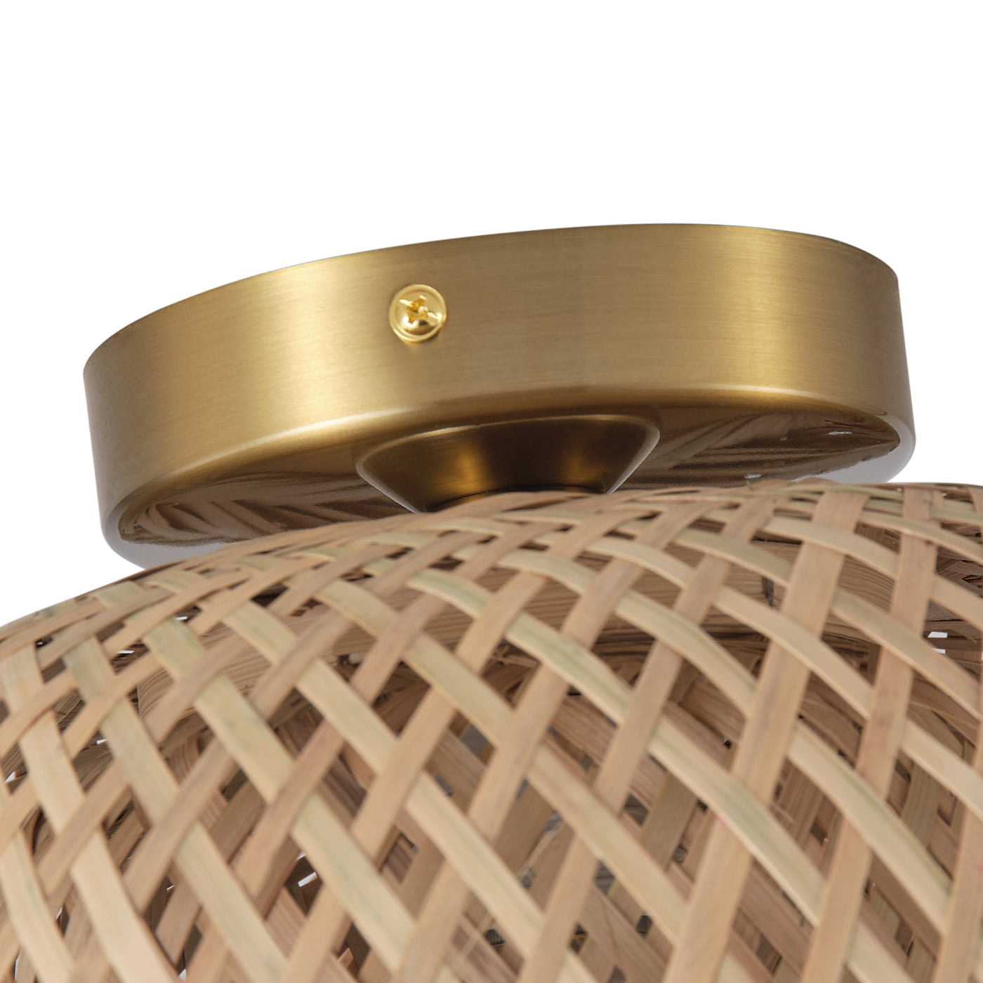 1-Light Bamboo Basket Round Shape Openwork Design Semi-Flush Mount Lighting