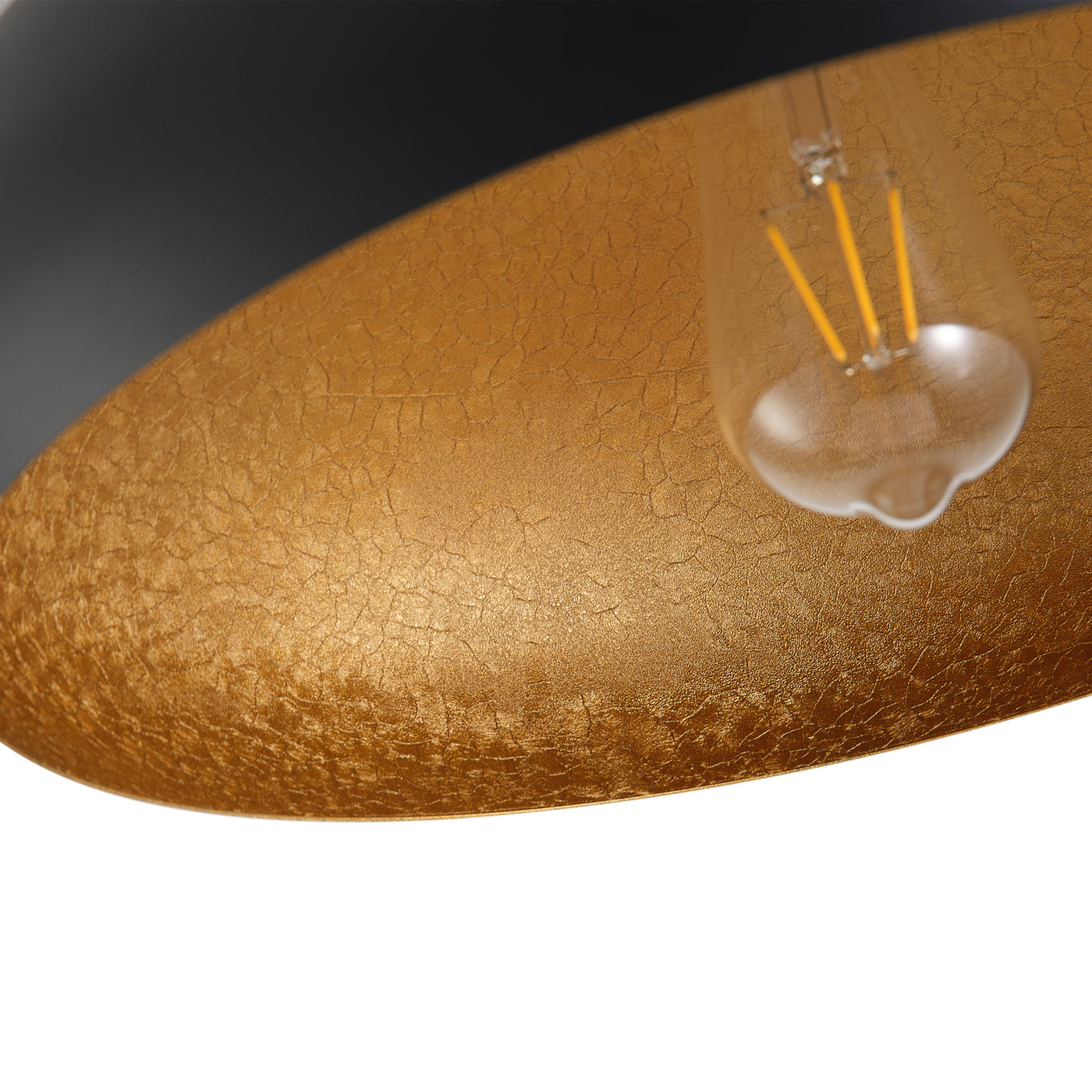 1-Light Sanded Black Exterior and Baked Imitation Gold Leaf Interior Shade Semi-Flush Mount Lighting