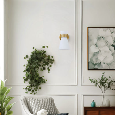 1 Light Mid Century Modern Brass Wall Sconce Flared Glass Shade Warm 3000K LED ETL Certified for Bedroom Corridor