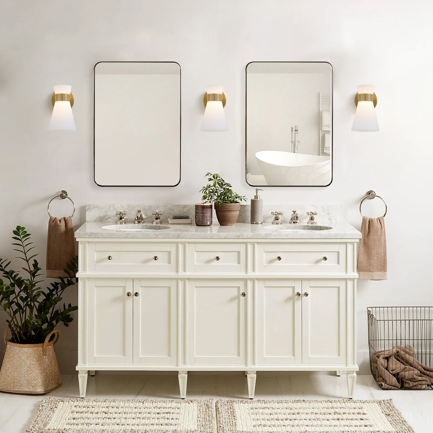 1 Light Mid Century Modern Brass Wall Sconce Flared Glass Shade Warm 3000K LED ETL Certified for Bedroom Corridor