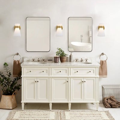 1 Light Mid Century Modern Brass Wall Sconce Flared Glass Shade Warm 3000K LED ETL Certified for Bedroom Corridor