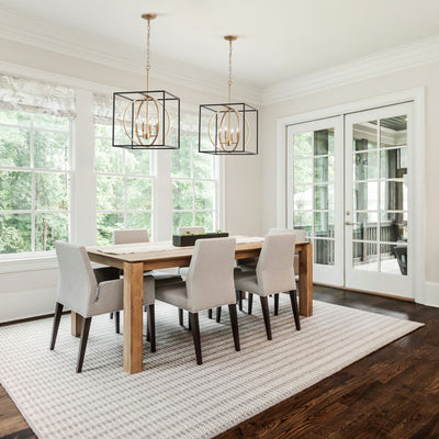 4-Light Farmhouse Pendant Chandelier, Industrial Black and Gold Ceiling Light with Cube Frame