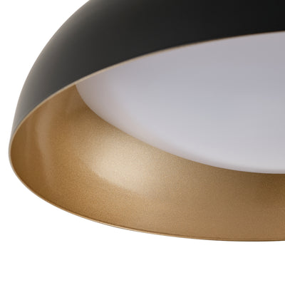 1-Light LED Bowl-Shaped Black and Gold Metal Shade Semi-Flush Mount Lighting