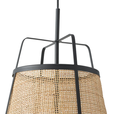 3-Lights Bamboo Shade with Black Metal Frame Pendant Lighting