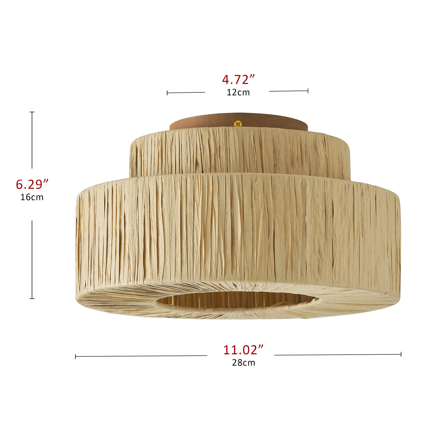 1-Light Round Imitation Wood Grain Paper Weaving Semi-Flush Mount Lighting