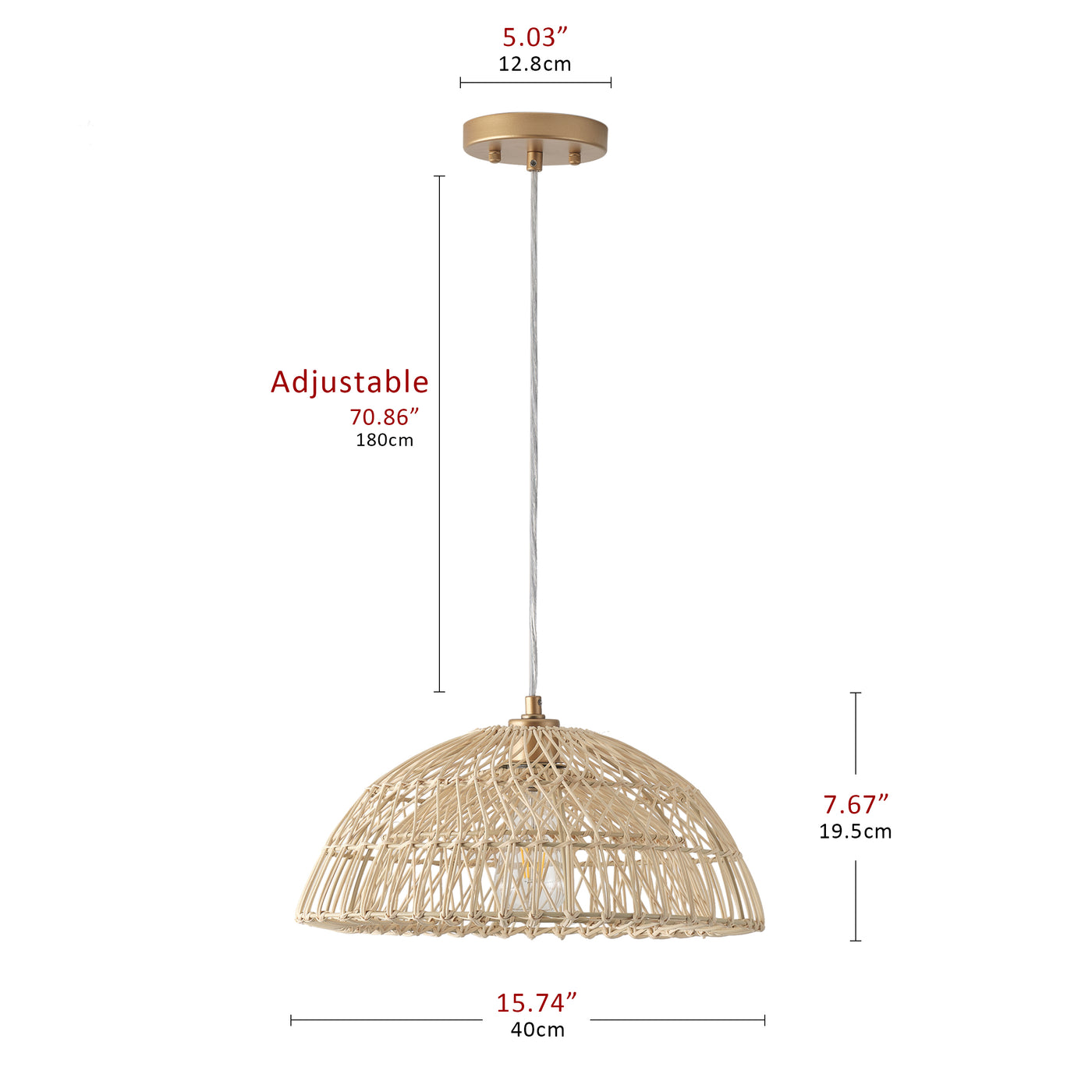 1-Light Bowl-Shaped Rattan Openwork Design Pendant Lighting