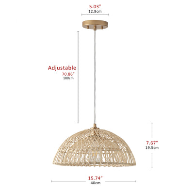 1-Light Bowl-Shaped Rattan Openwork Design Pendant Lighting