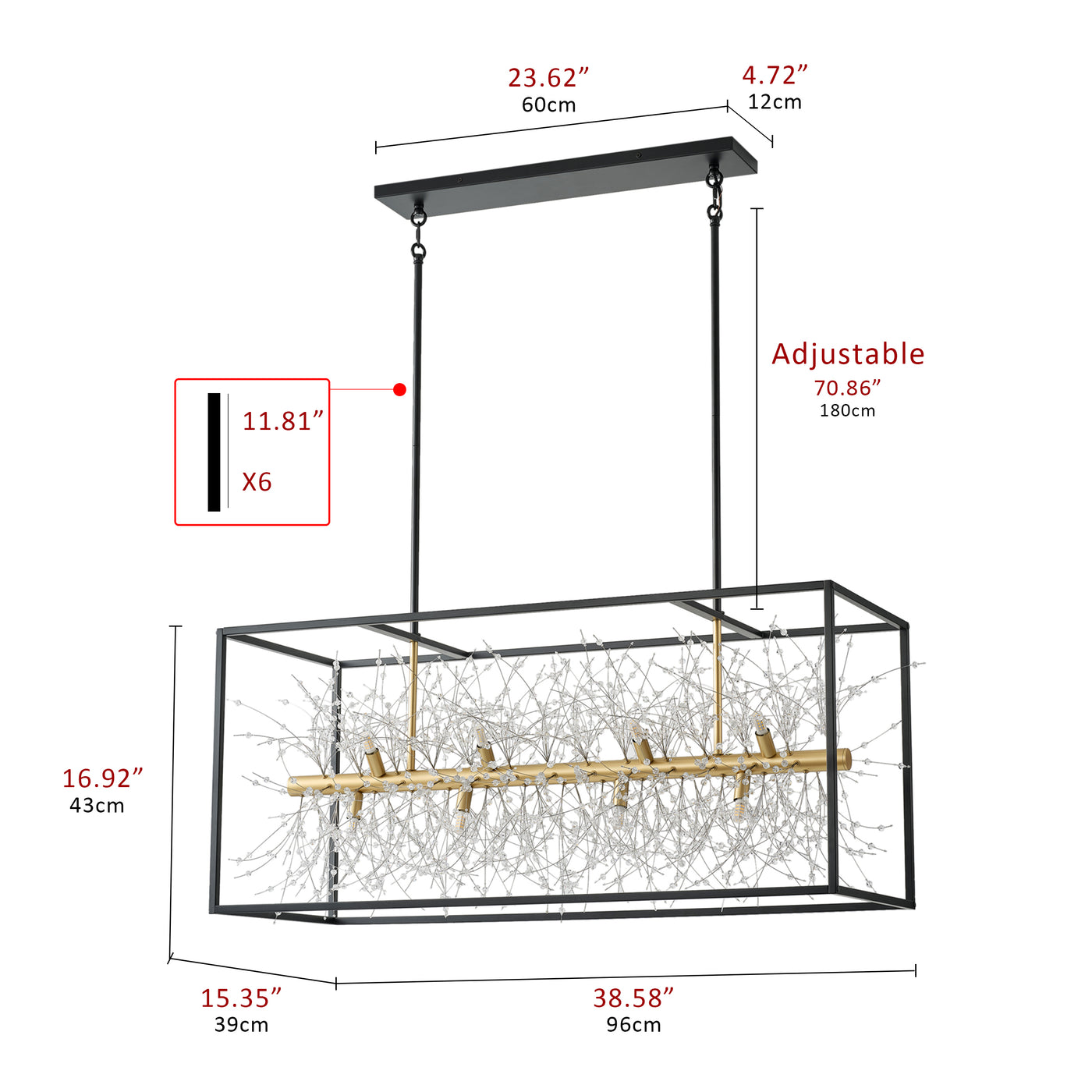 12-Lights Center Wrap Clear Crystal Bead Kitchen Island Lights