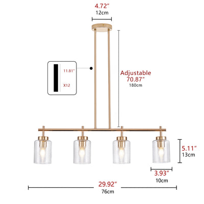 4-Lights & 6-Lights Gold Modern Linear Glass Shape Kitchen Island Lights