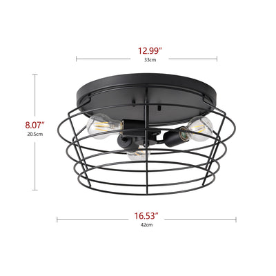 3-Lights Surrounded by Metal Lines Hollowed Out Metal Frame Flush Mount Lighting