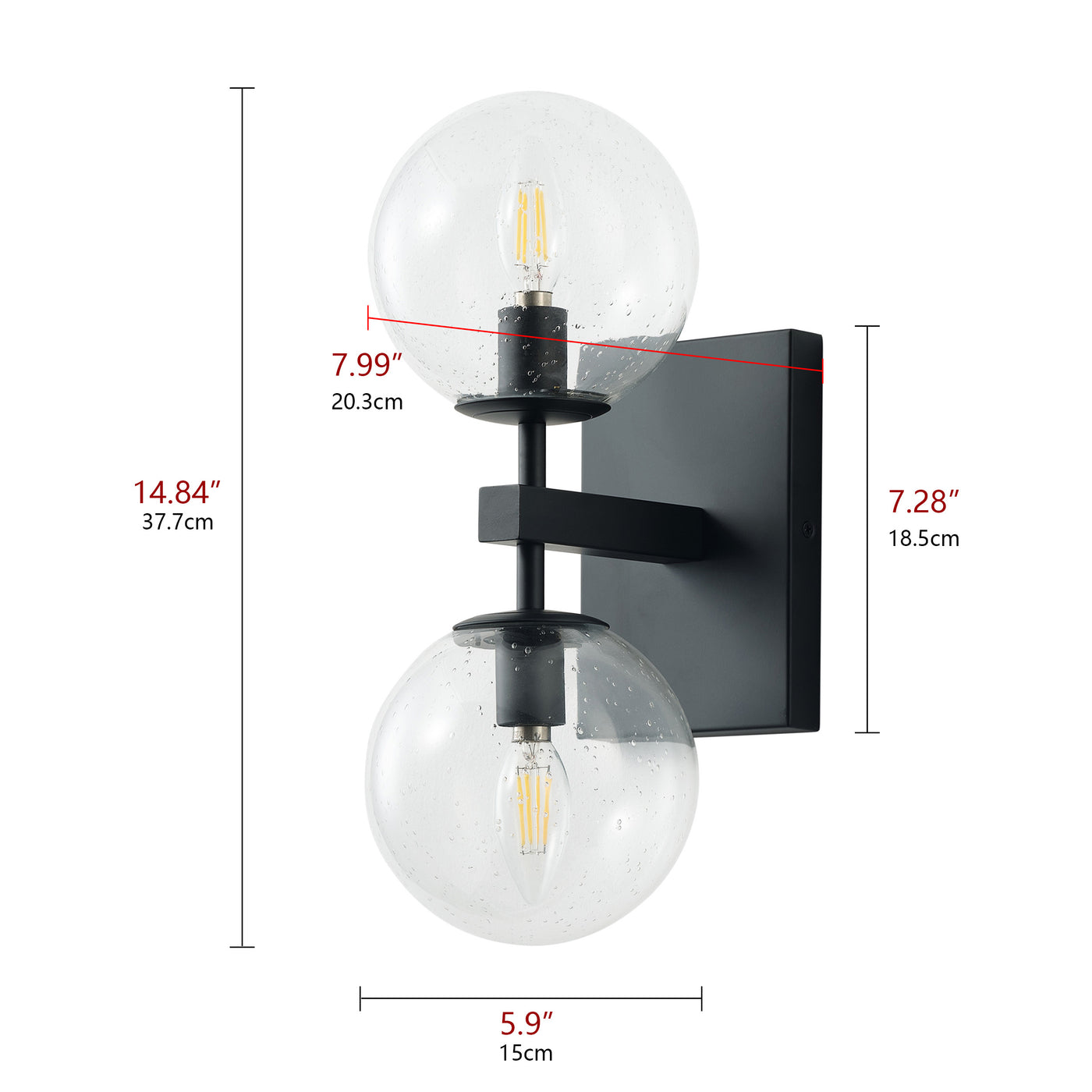 2-Lights Clear Glass Globe Shade Wall Sconces