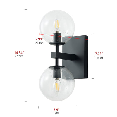 2-Lights Clear Glass Globe Shade Wall Sconces