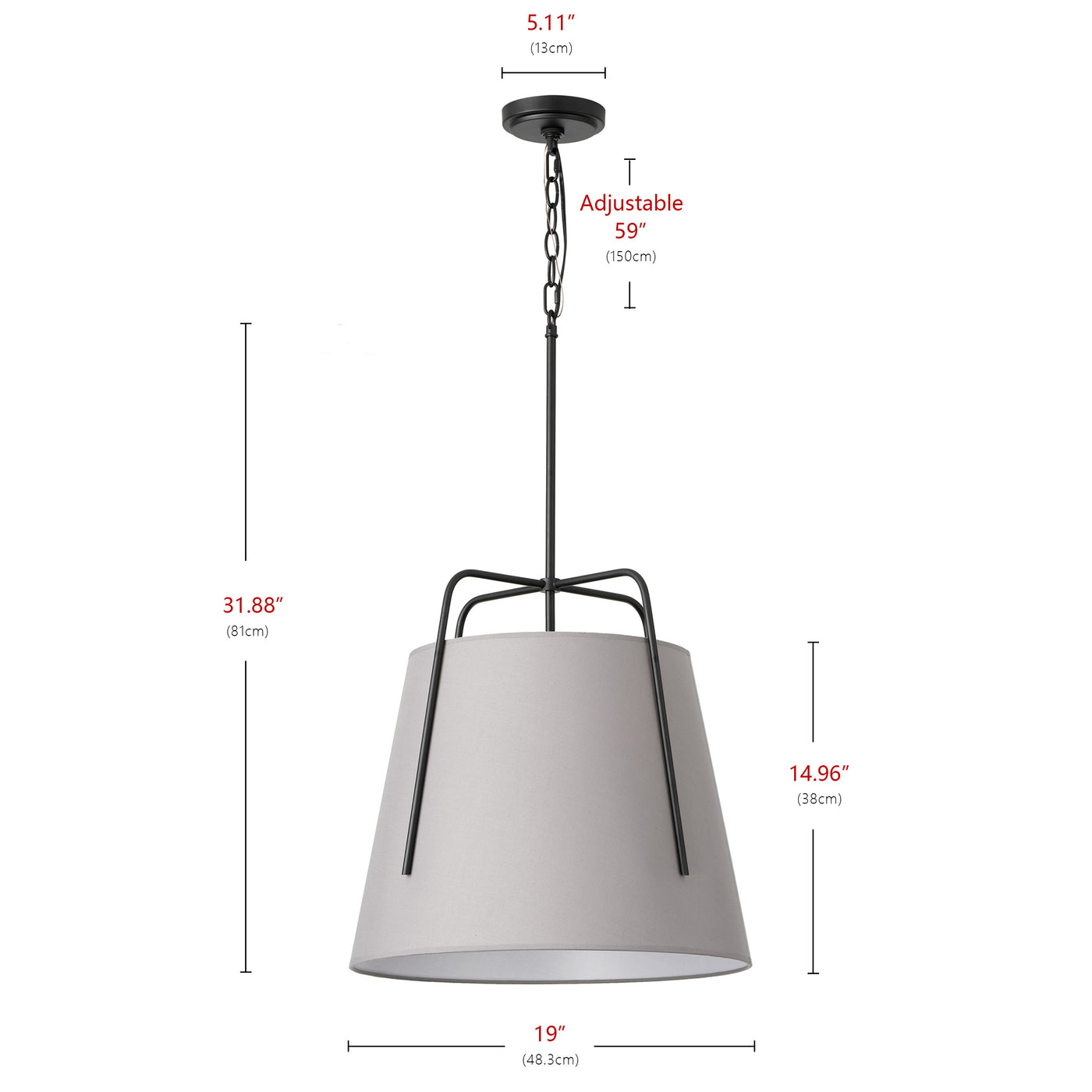 1-Light Gray Fabric Shade Flared Pendant Lighting