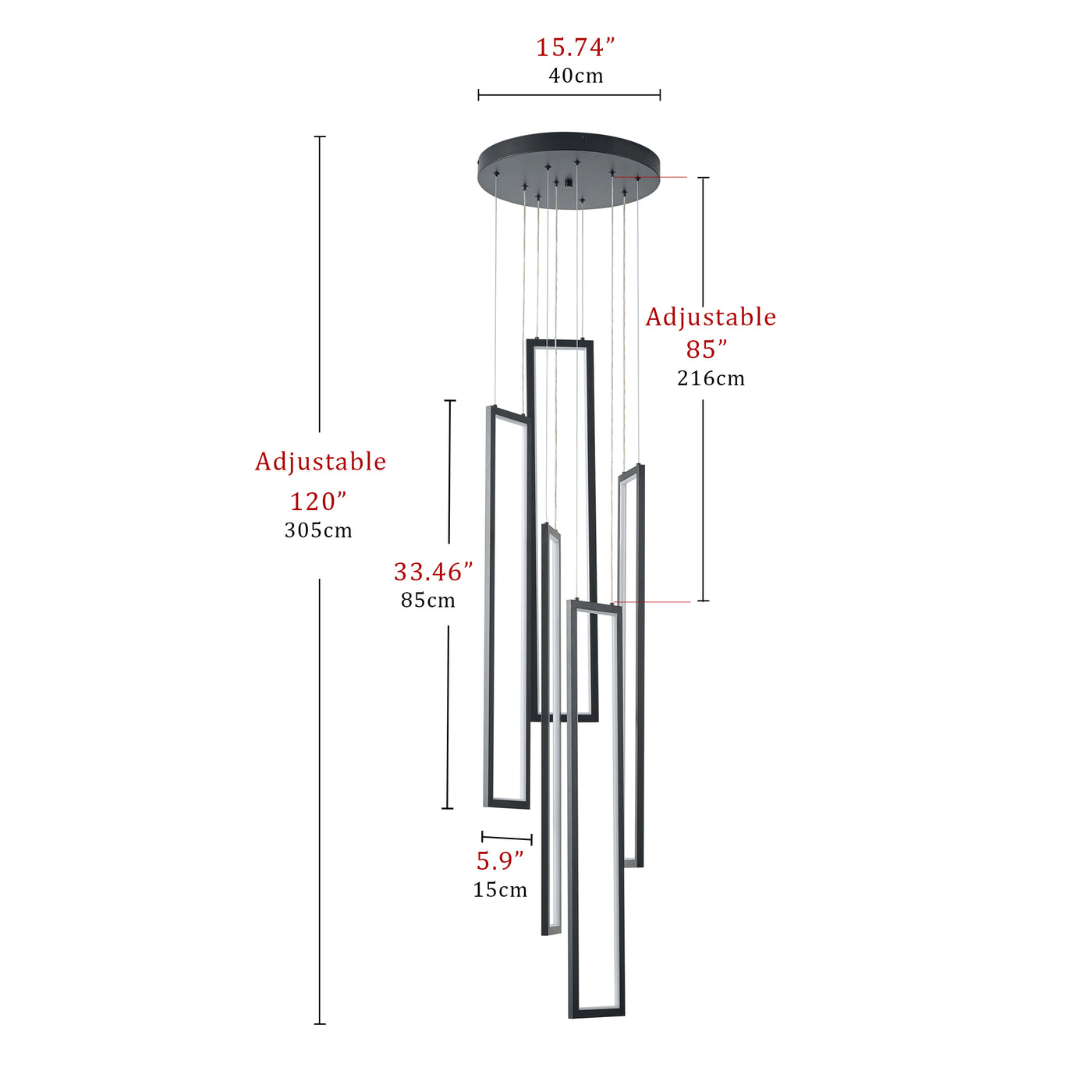 5-Lights Rectangular-Shaped LED Chandelier