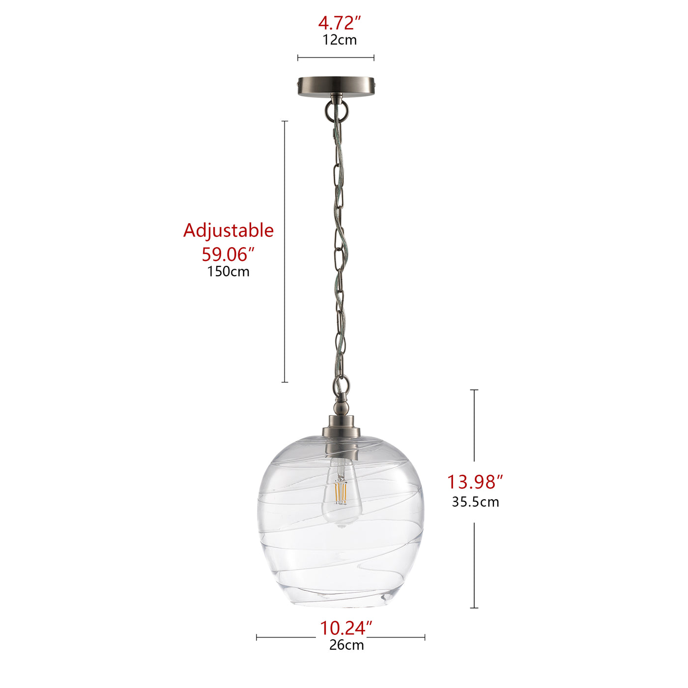 1-Light Clear Glass Globe Shade Pendant Lighting