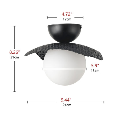 1-Light Black Globe Shade Semi-Flush Mount Lighting