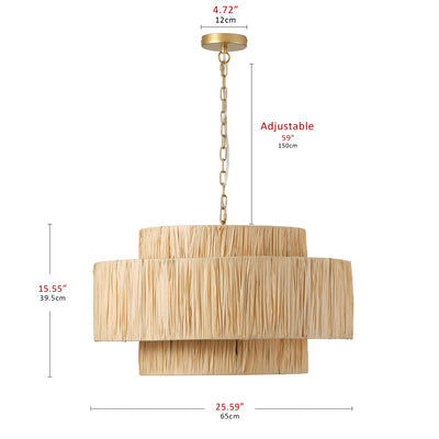 4-Lights Paper Woven Double Layer Cylindrical Design Pendant Lighting