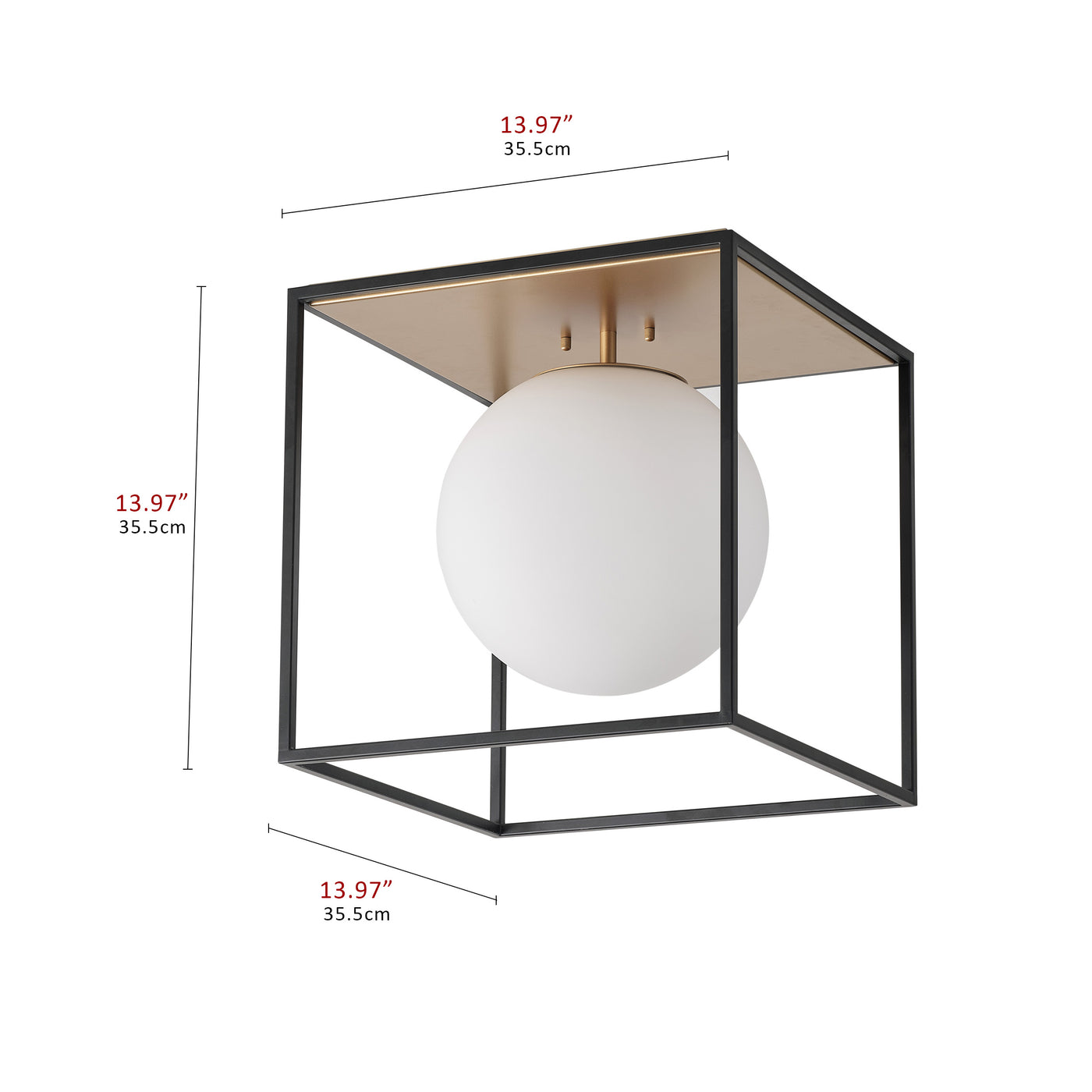 1-Light Square Metal Frame Globe Flush Mount Lighting