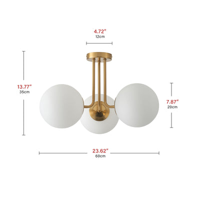 3-Lights Modern Globe Semi-Flush Mount Lighting