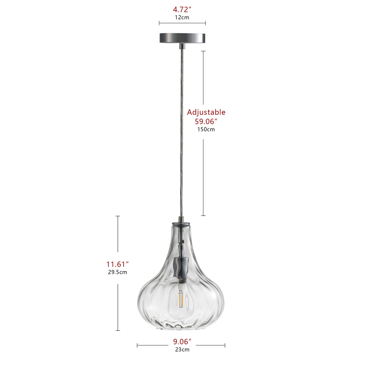 1-Light Teardrop Clear Glass Shade Pendant Lighting