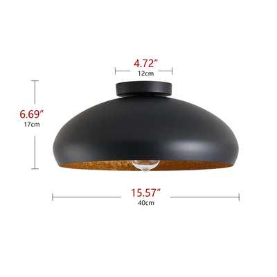 1-Light Sanded Black Exterior and Baked Imitation Gold Leaf Interior Shade Semi-Flush Mount Lighting