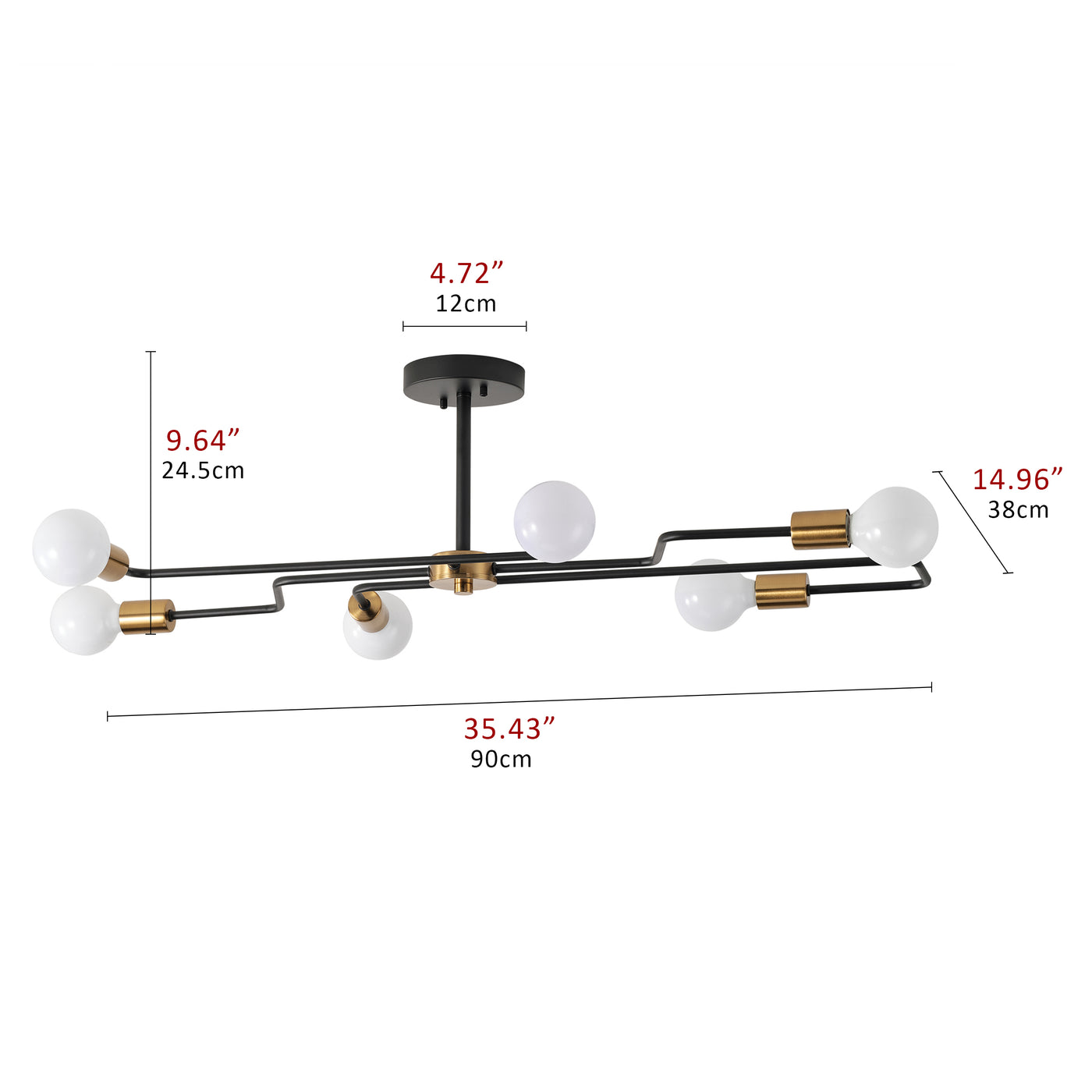 6-Lights Irregular Design Line Type Semi-Flush Mount Lighting