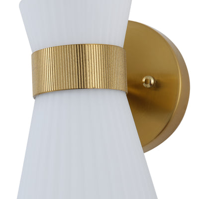 1 Light Mid Century Modern Brass Wall Sconce Flared Glass Shade Warm 3000K LED ETL Certified for Bedroom Corridor