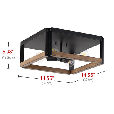 4-Lights Skeletonized Square Frame Flush Mount Lighting