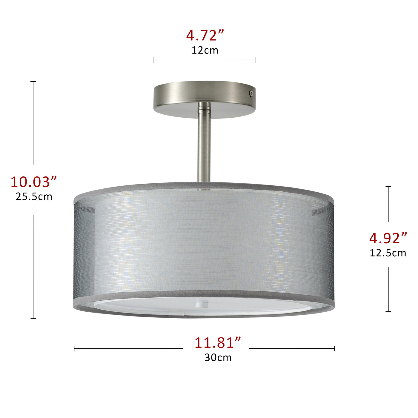 3-Lights Silver Round Cover Semi-Flush Mount Lighting