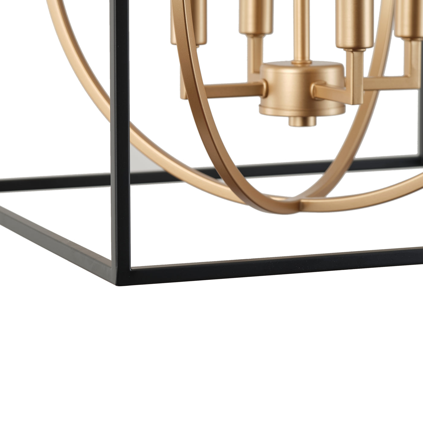 4-Light Farmhouse Pendant Chandelier, Industrial Black and Gold Ceiling Light with Cube Frame