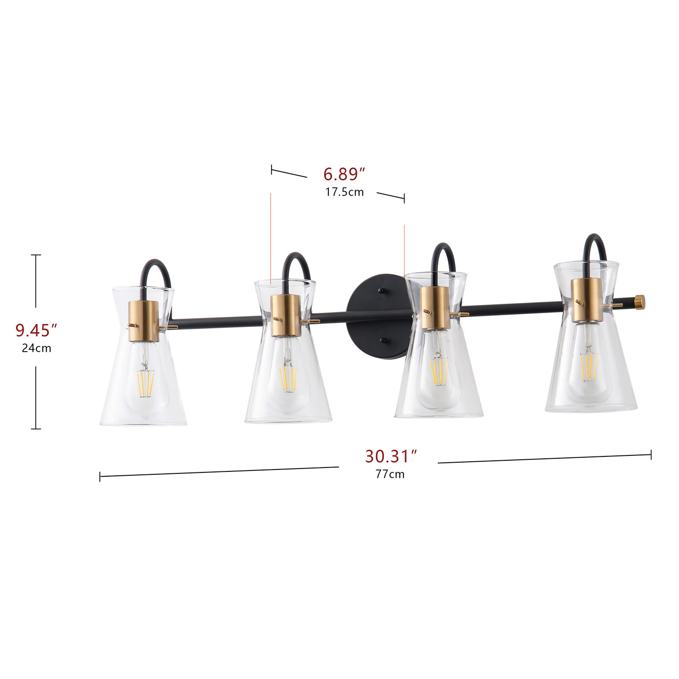 3-Lights & 4-Lights Vintage Style Dimmable Bathroom Clear Glass Wall Vanity Lighting