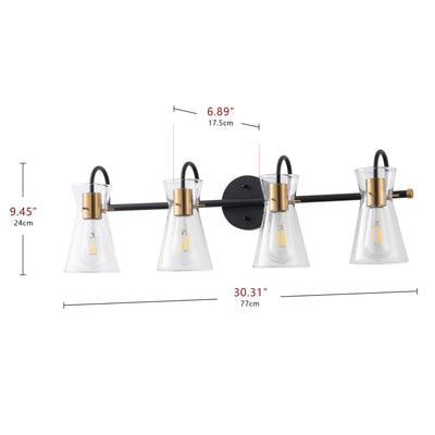 3-Lights & 4-Lights Vintage Style Dimmable Bathroom Clear Glass Wall Vanity Lighting