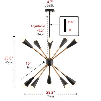 6-Lights & 10-Lights Modern Sputnik Linear Chandelier