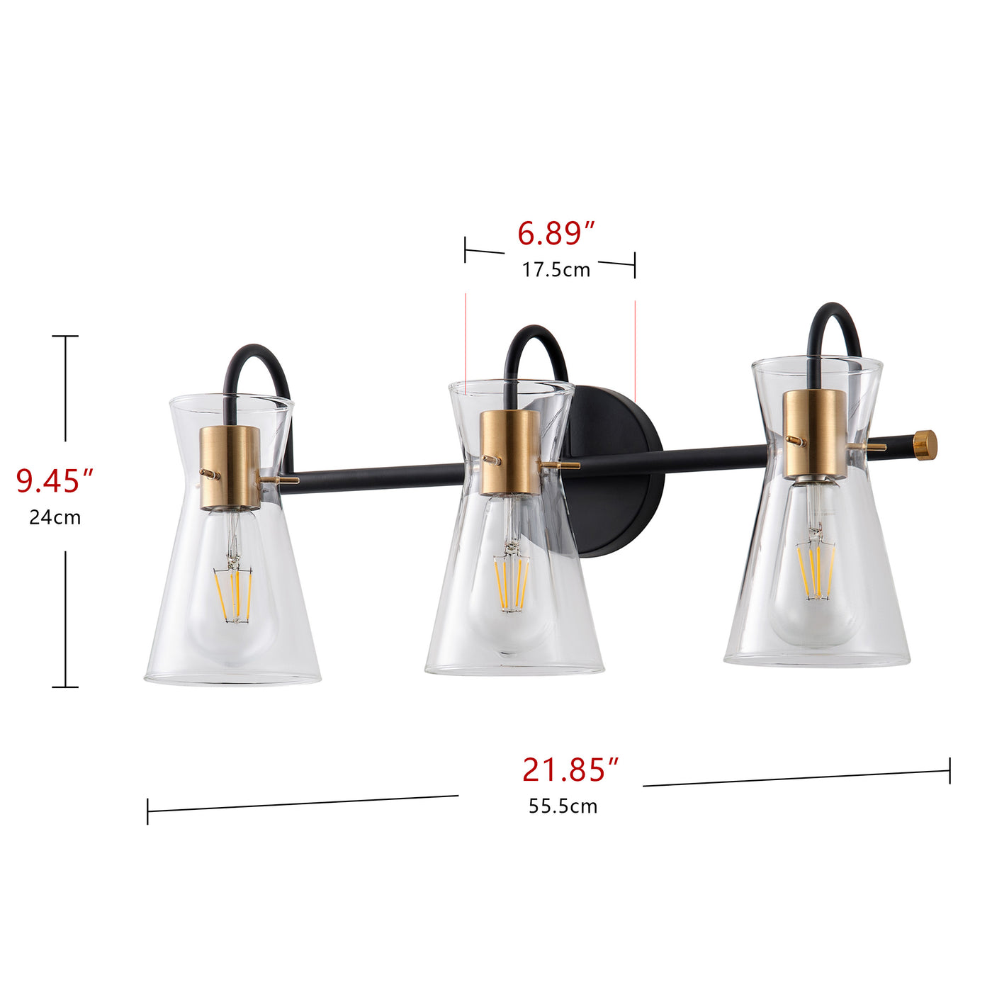 3-Lights & 4-Lights Vintage Style Dimmable Bathroom Clear Glass Wall Vanity Lighting