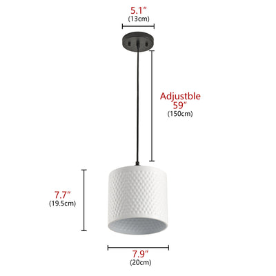 1-Light White Cylinder Shade Dimmable Adjustable Pendant Lighting