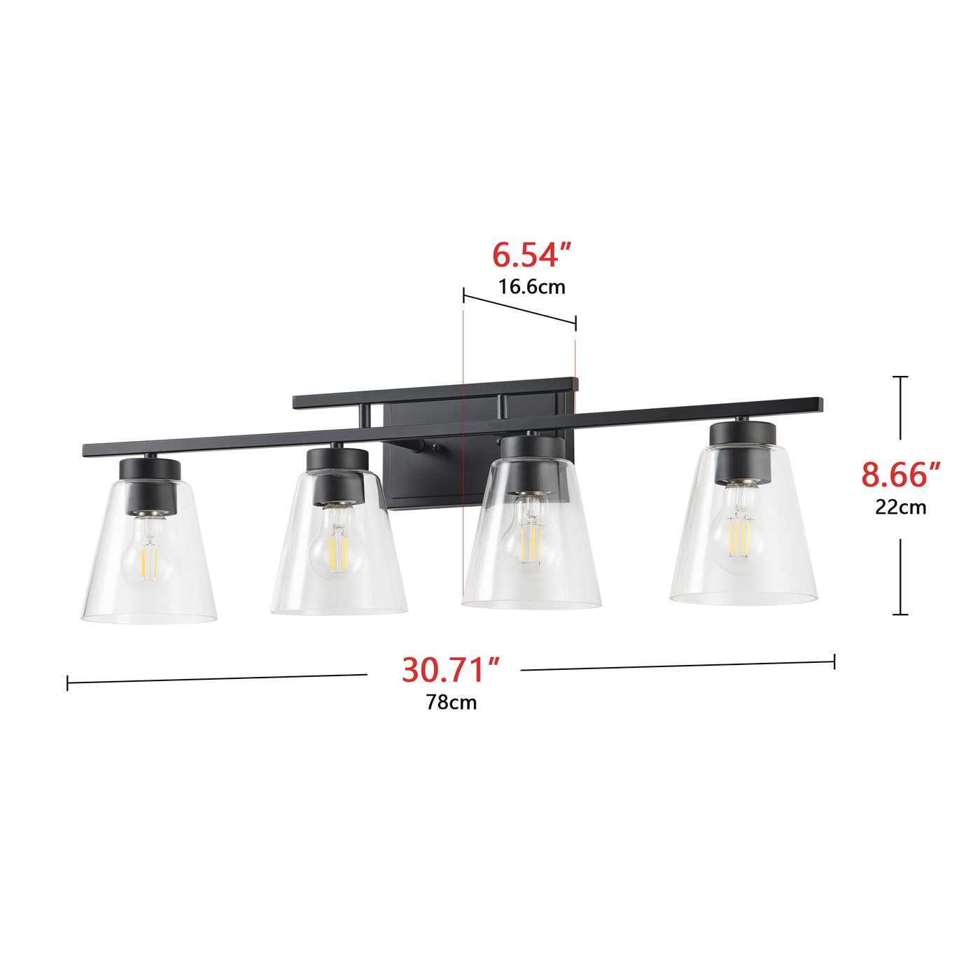 3-Lights& 4-Lights Dimmable Bathroom Clear Glass Wall Vanity Lighting