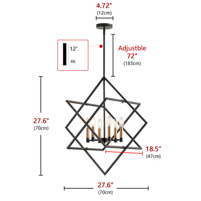 6-Lights Geometric Metal Shape Lantern Adjustable Height Chandelier
