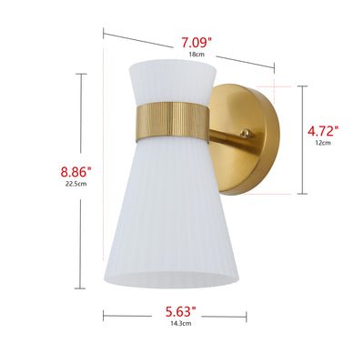 1 Light Mid Century Modern Brass Wall Sconce Flared Glass Shade Warm 3000K LED ETL Certified for Bedroom Corridor